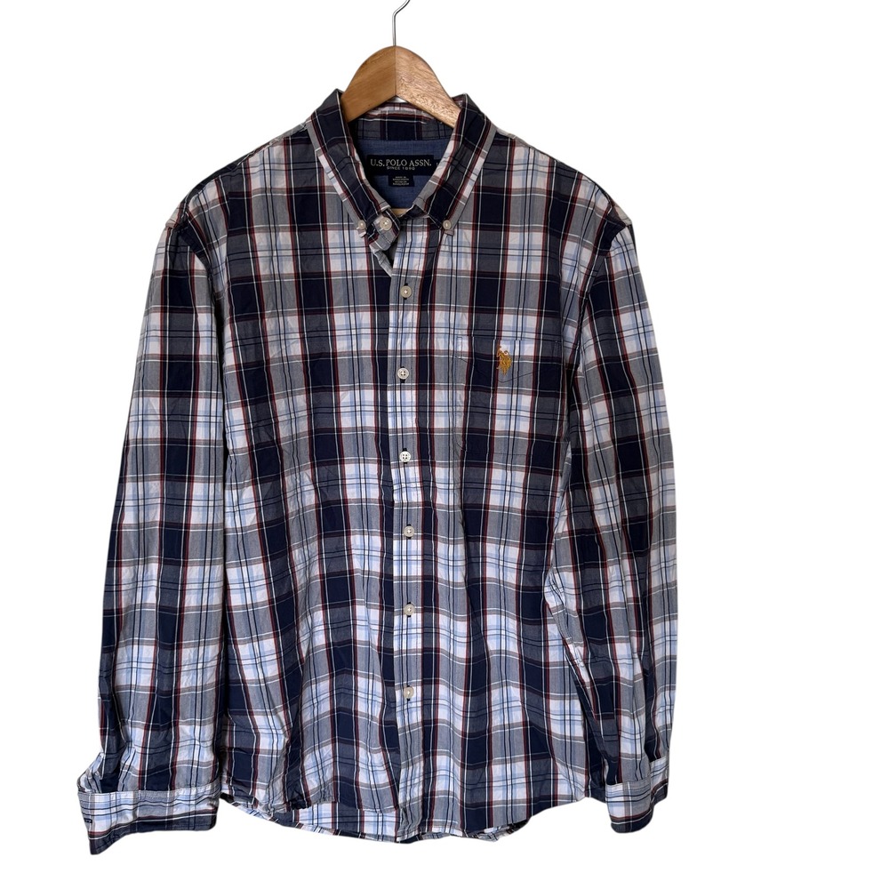 US Polo Assn Mens Long Sleeve Plaid Button Down Shirt Classic Fit Size L
